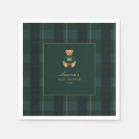 Classic Green Plaid Bear Baby Shower