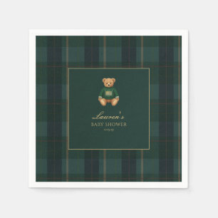 Classic Green Plaid Bear Baby Shower Napkins