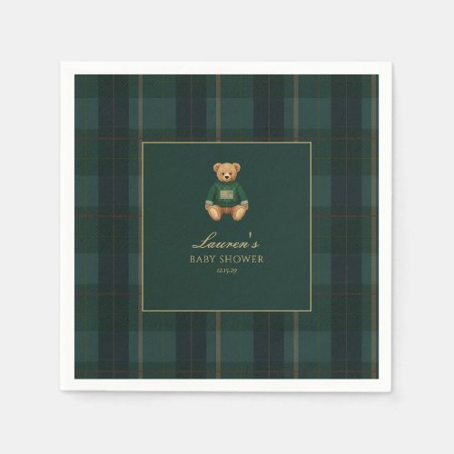 Classic Green Plaid Bear Baby Shower 