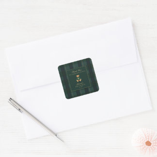 Classic Green Plaid Bear Baby Shower Thank You Square Sticker
