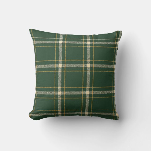 Classic Green Plaid Christmas Throw Pillow (Front)