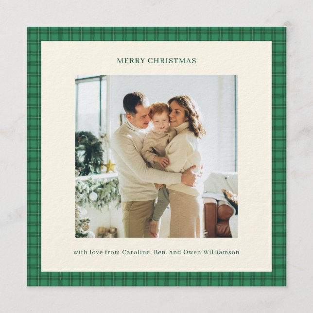 Classic Green Plaid Cozy Christmas Photo Invitation (Front)
