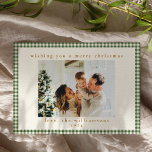 Classic Green Plaid Custom Two Photo Christmas Holiday Card<br><div class="desc">Classic Cute Green Gingham Plaid Custom Two Photo Christmas Holiday Card</div>