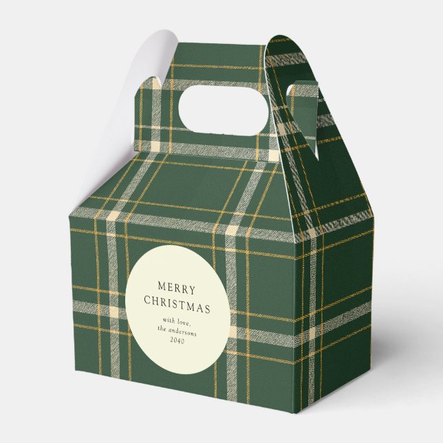 Classic Green Plaid Holiday Cookie Favor Boxes (Front Side)