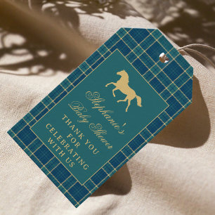Classic Green Plaid Horse Equestrian Baby Shower Gift Tags