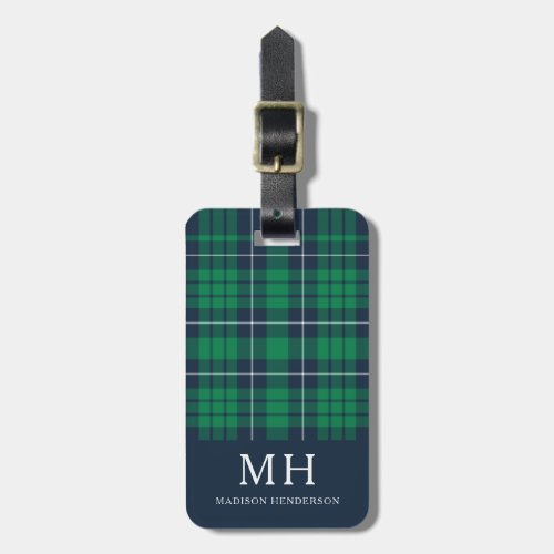 Classic Green Plaid Monogram Luggage Tag