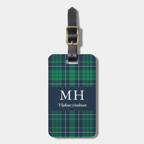 Classic Green Plaid Monogram Luggage Tag