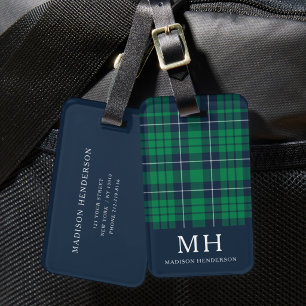 Classic Green Plaid Monogram Luggage Tag