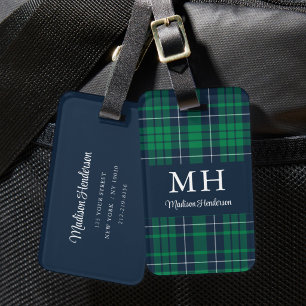 Classic Green Plaid Monogram Luggage Tag