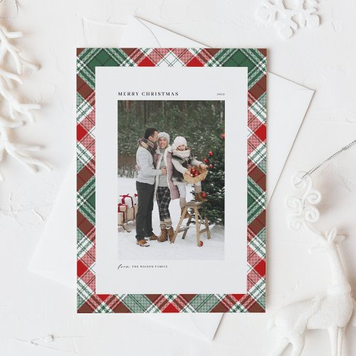 Classic Green Plaid Pattern Merry Christmas Photo