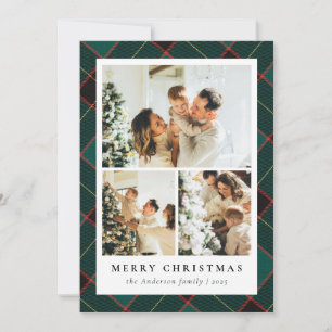 Classic Green Plaid & Photo Collage Christmas Holiday Card