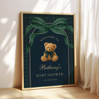 Classic Green Plaid Teddy Bear Baby Shower Welcome