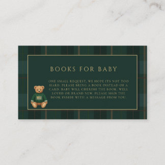 Classic Green Plaid Teddy Bear Theme Baby Shower Enclosure Card
