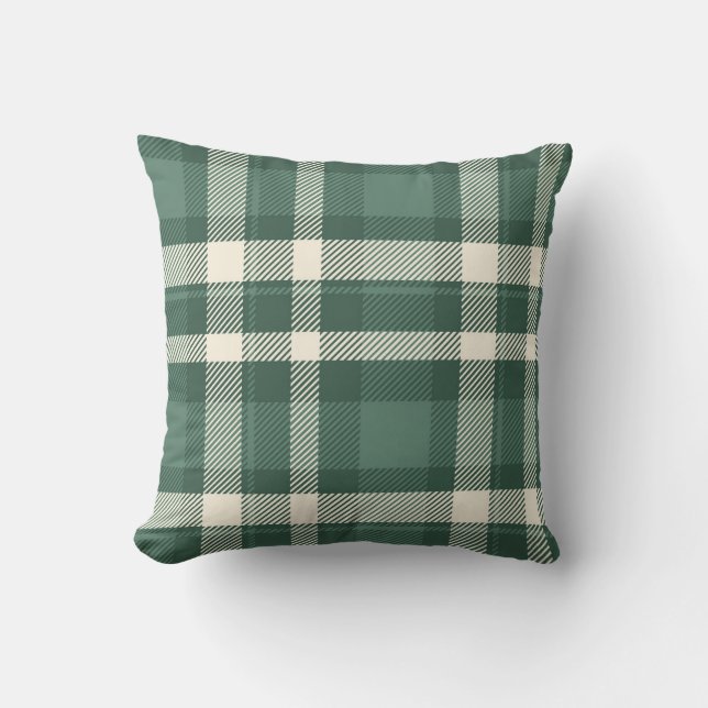 Classic Green Plaid Throw Pillow (Front)