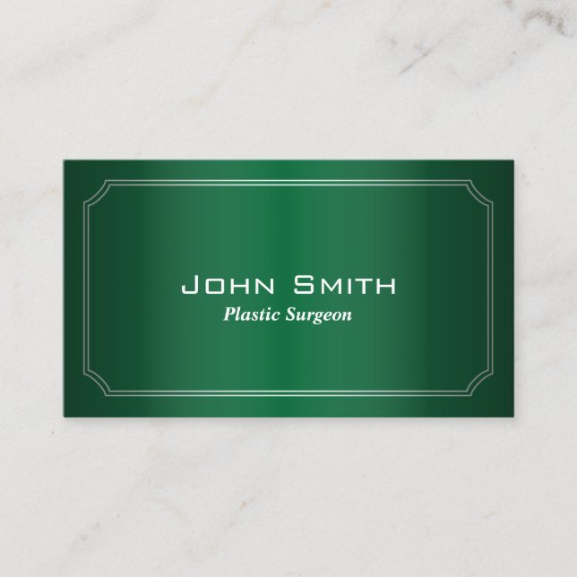 Classic Green Plastic Surgeon Business Card (Front)