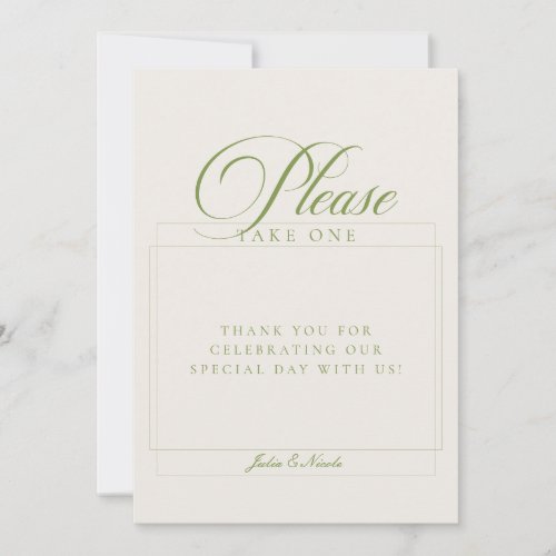 Classic Green Please Take A Favor Wedding Sign Invitation