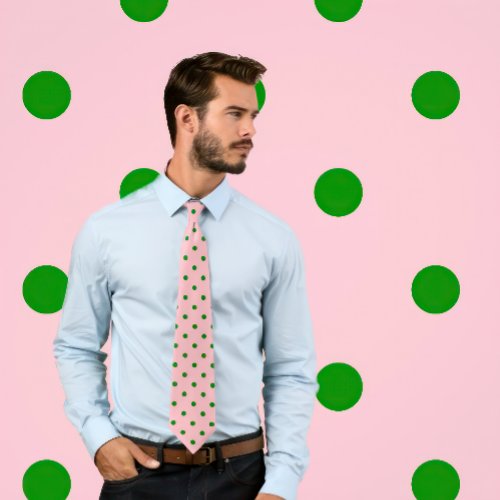 Classic Green Polka Dot Pattern on Pink Tie