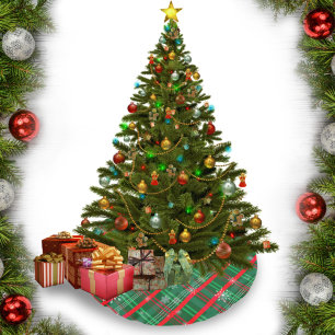 Classic Green & Red Plaid Snowflake Brushed Polyester Tree Skirt