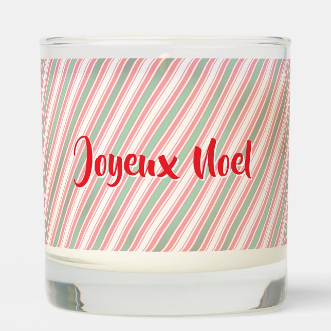Classic Green Red Stripe Joyeux Noel Christmas Scented Candle (Front)