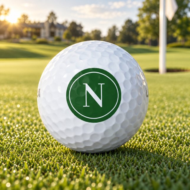 Classic Green Round Monogram Initial Golf Balls (Creator Uploaded)