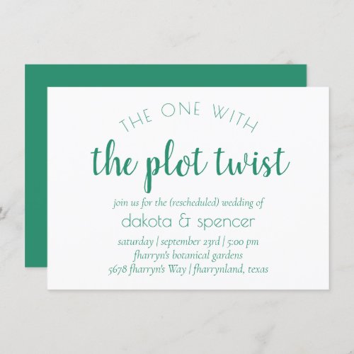 Classic Green Script  One with Wedding Plot Twist Invitation