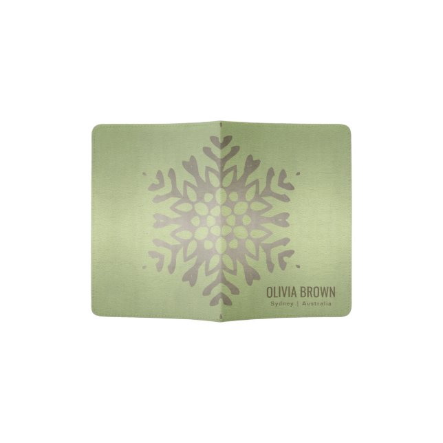 CLASSIC GREEN SILVER LEATHER MANDALA MONOGRAM PASSPORT HOLDER (Opened)