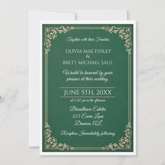 Classic Green! Simplistic Wedding invitation (Front)