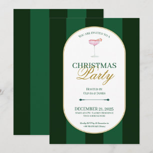 Classic green stripe Christmas Invitation
