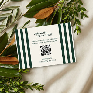 Classic Green Stripe QR Code Wedding RSVP Card
