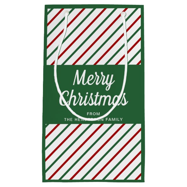 Classic Green Striped Merry Christmas  Small Gift Bag (Front)