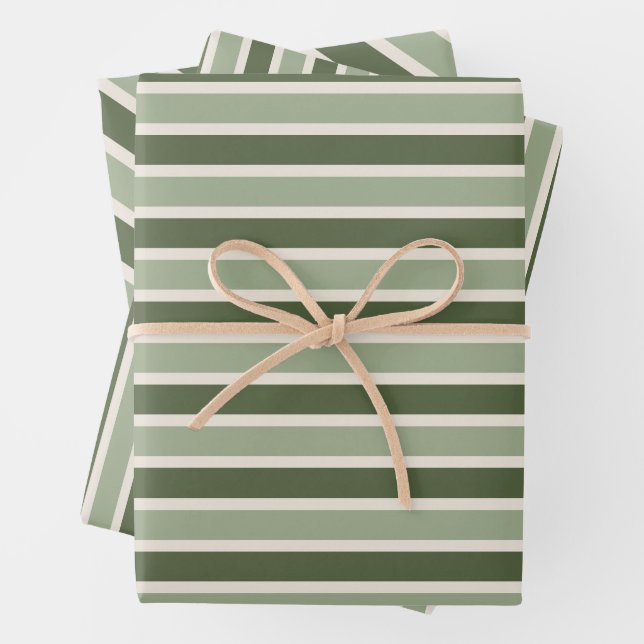 Classic Green Stripes Christmas Wrapping Paper Sheets (In situ)