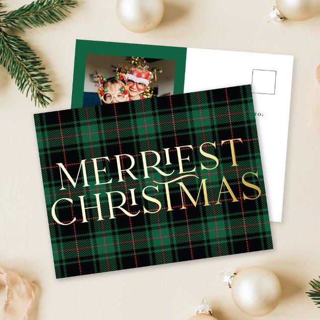 Classic Green Tartan Christmas Photo Foil Card (Creator Uploaded)