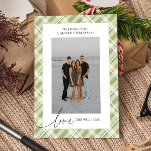 Classic Green Tartan Plaid Love Christmas Photo Holiday Card