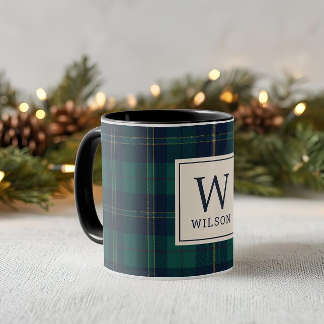 Classic Green Tartan Plaid Monogram Christmas Mug (Creator Uploaded)