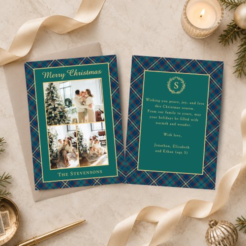Classic Green Tartan Plaid Multi Photo Christmas Holiday Card