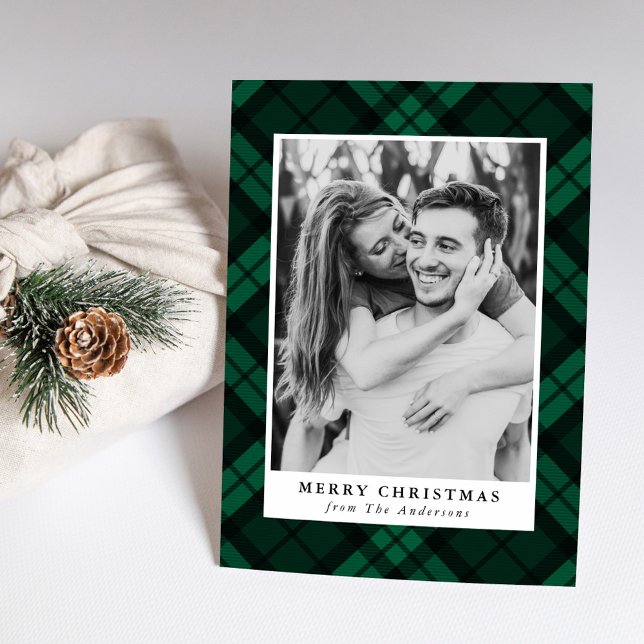 Classic Green Tartan Plaid Photo Holiday Card (Creator Uploaded)