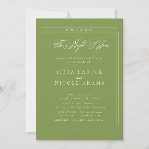 Classic Green The Night Before Rehearsal Dinner Invitation