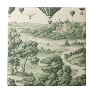 Classic Green Toile de Jouy French Countryside Ceramic Tile