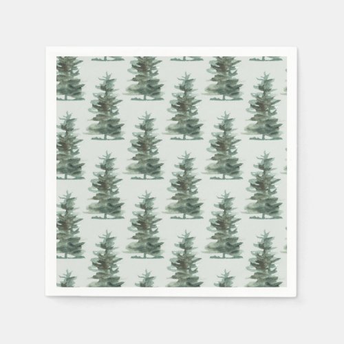 Classic Green Watercolor Pine Tree Napkins