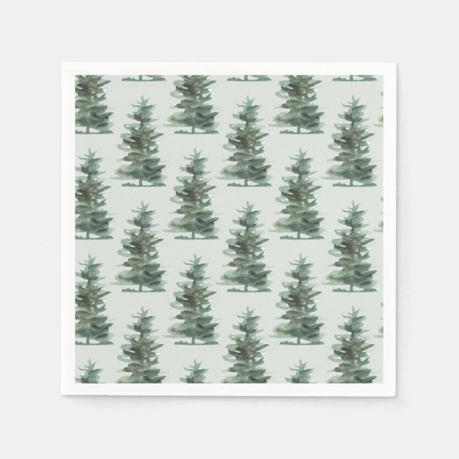 Classic Green Watercolor Pine Tree Napkins (Front)