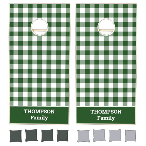 Classic Green White Buffalo Check Custom Name Cornhole Set