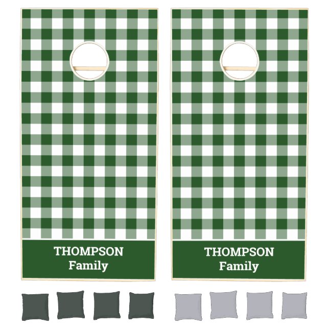 Classic Green White Buffalo Check Custom Name Cornhole Set (Set)