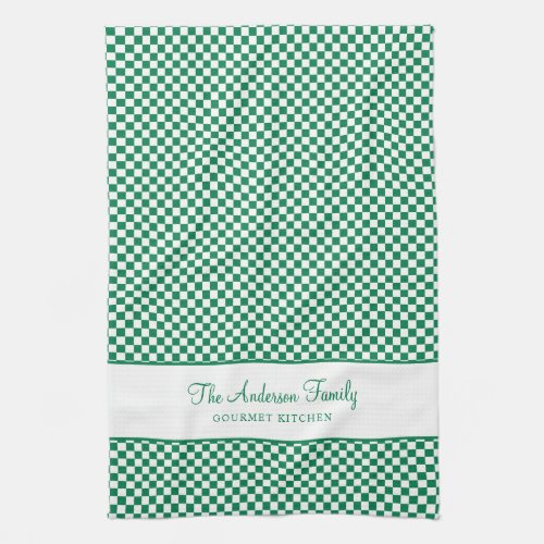 Classic Green White French Plaid Check Gourmet Kitchen Towel