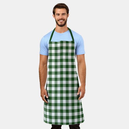 Classic Green White Gingham Check Pattern Apron