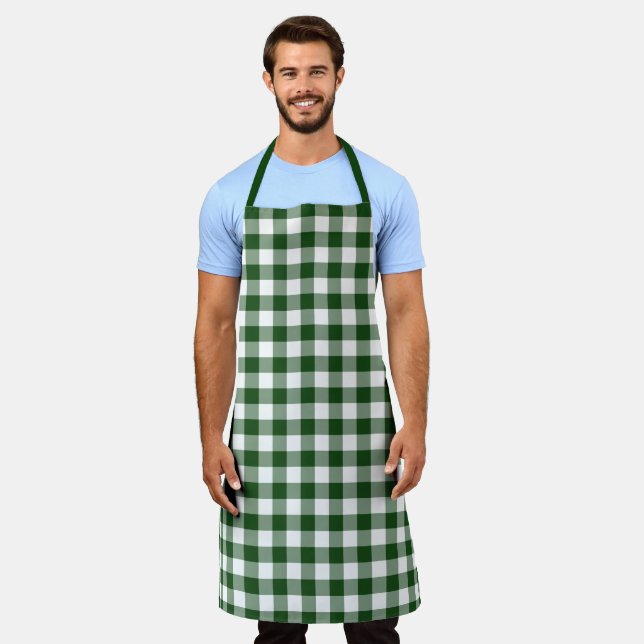 Classic Green White Gingham Check Pattern Apron (Worn)
