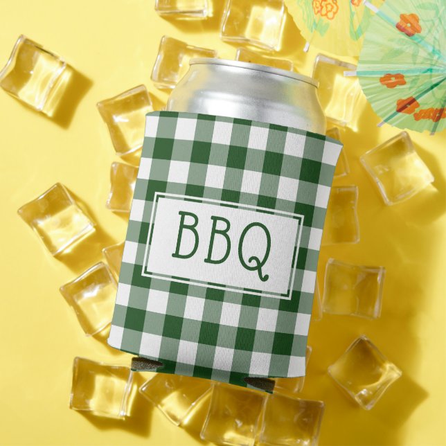 Classic Green White Gingham Pattern BBQ Party Can Cooler (In Situ Summer)