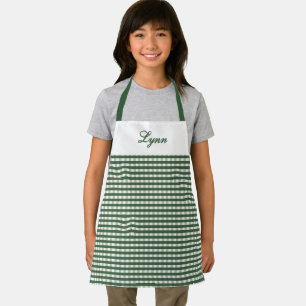 Classic Green & White Gingham Personalized Name Apron