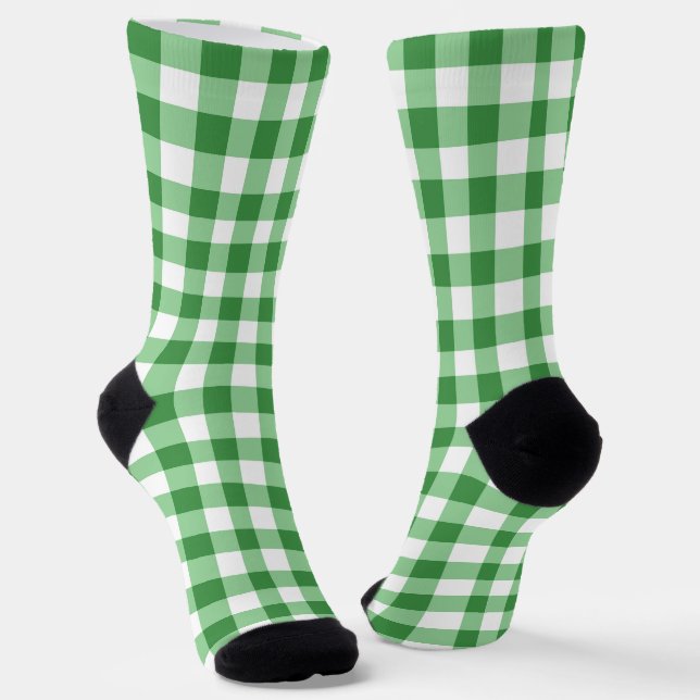 Classic Green & White Gingham Plaid Pattern  Socks (Angled)