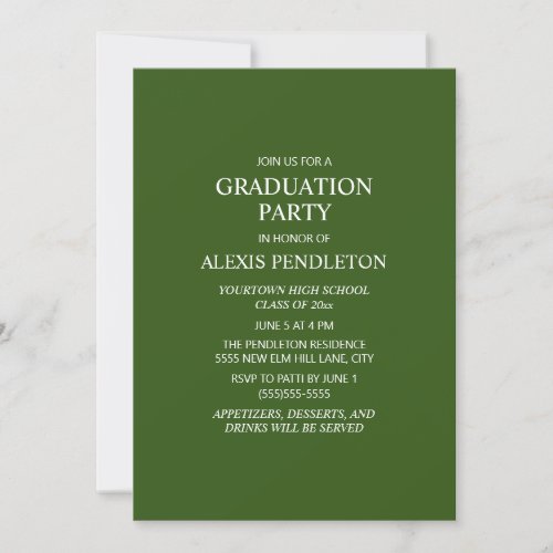 Classic Green White High School Graduation Invitation