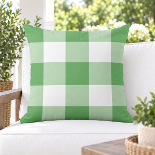 Classic Green White Large Gingham Check Outdoor Pillow